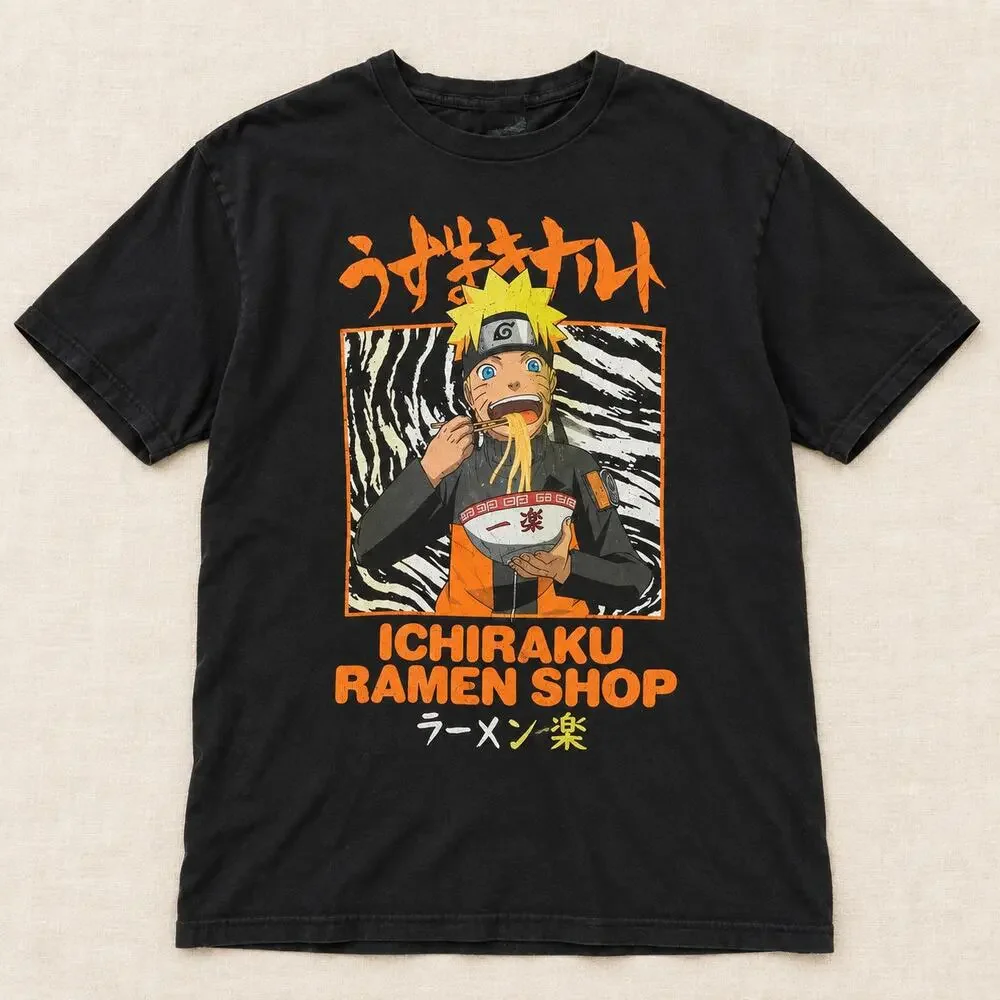 Naruto Shippuden Ichiraku Ramen Shop Vintage Anime Graphic T-Shirt Black Size L